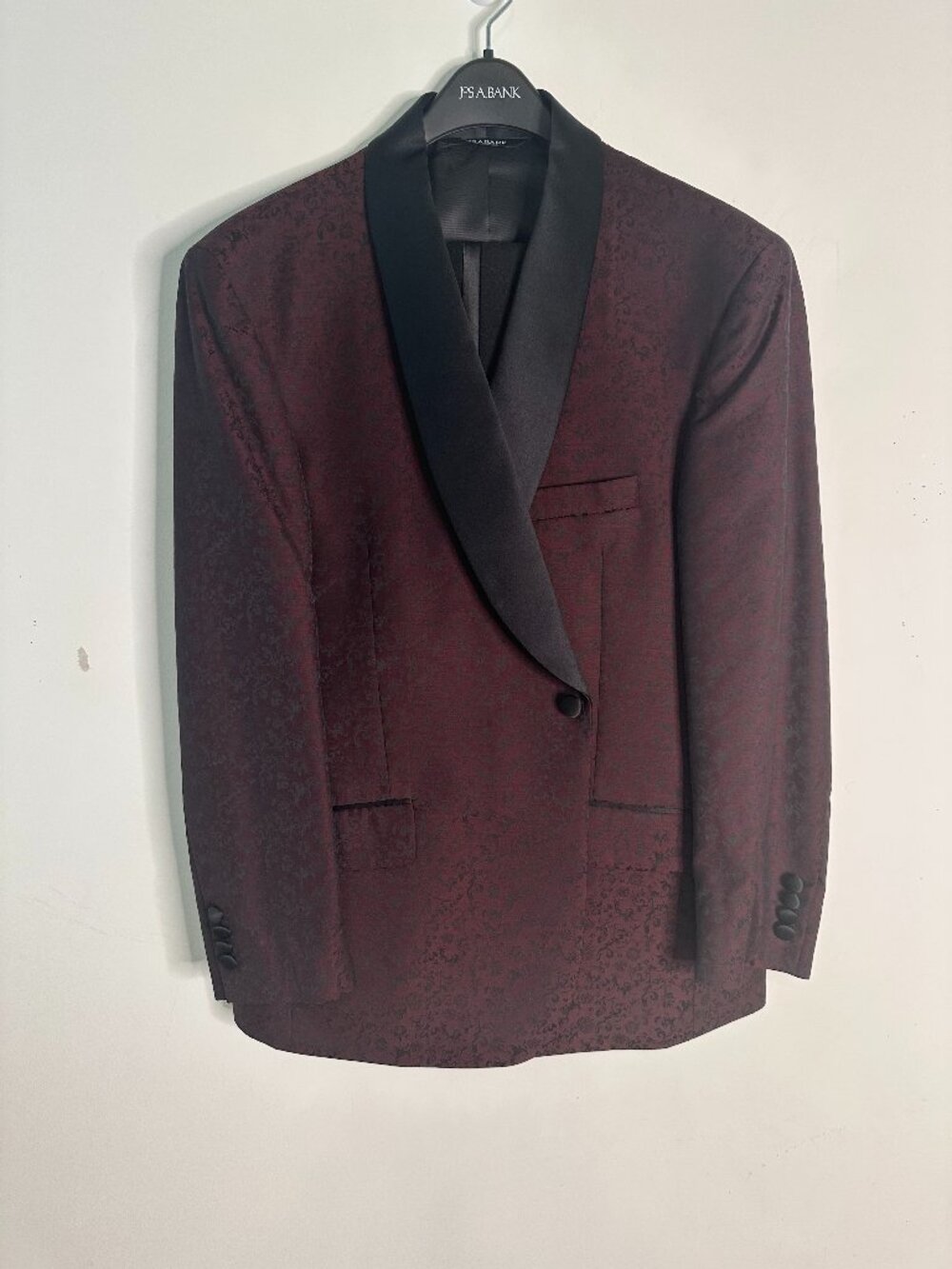 Jos A Bank Burgundy/Black Tuxedo Suit Men's 46S Wool Blend Slim Fit